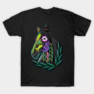 Day of the Dead Black Sugar Skull Horse T-Shirt